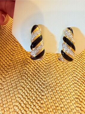 CIRO vintage black enamel and rhinestone clip earrings